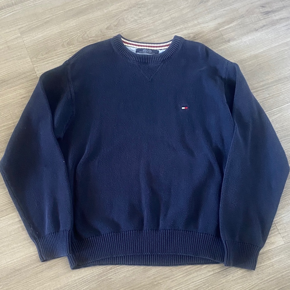 Tommy Hilfiger Navy Crewneck Sweater with Flag Detail